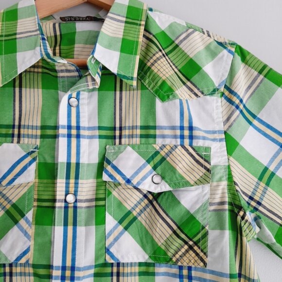 OLD NAVY Western Pearl Snap Button Plaid Shirt Green Big Kids Youth Sz XL - Picture 4 of 11